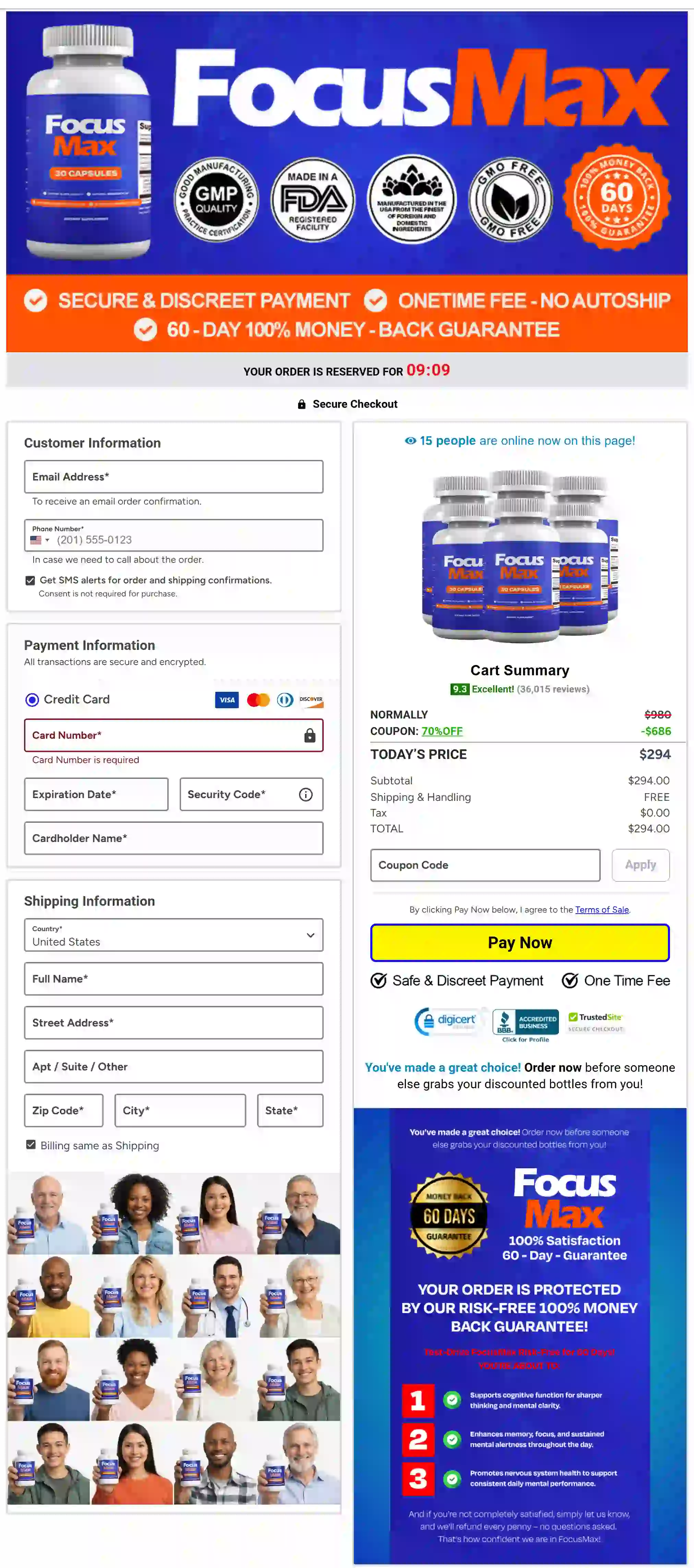 Focusmax checkout and payment process